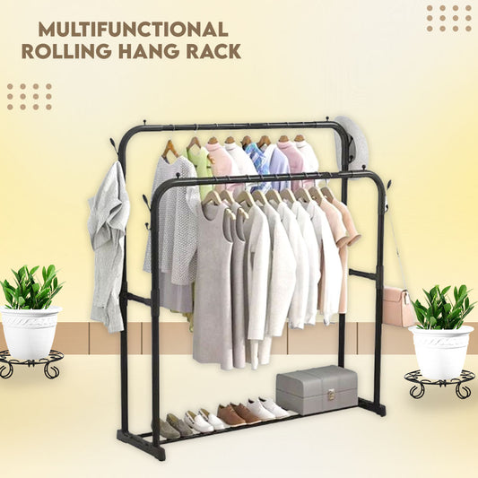 Rolling Clothes Rack Stand Hangers