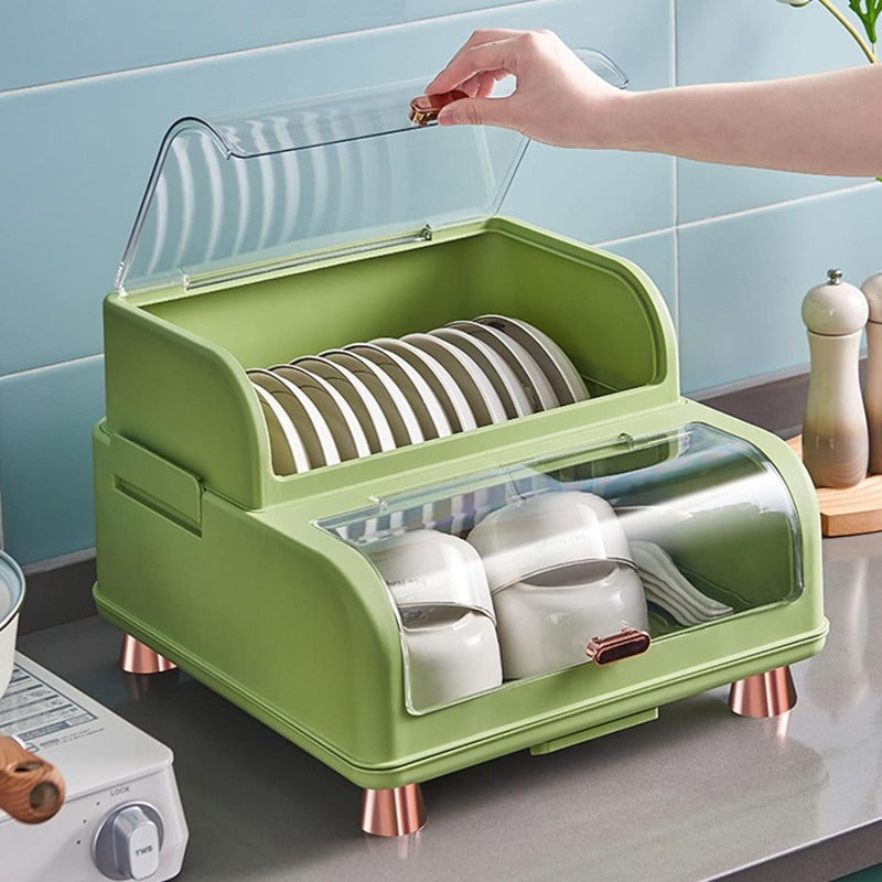 Kitchen Double Layer Dish Rack With Lid