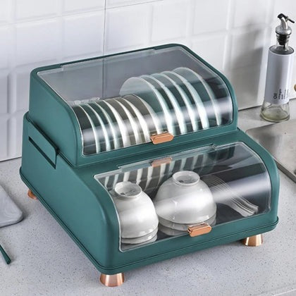 Kitchen Double Layer Dish Rack With Lid