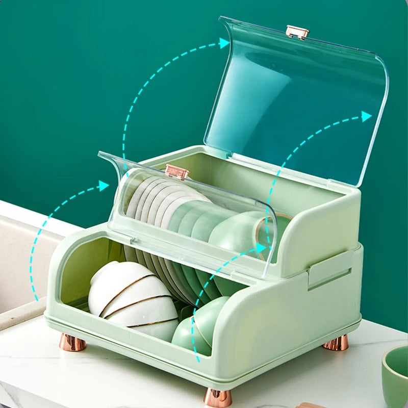 Kitchen Double Layer Dish Rack With Lid