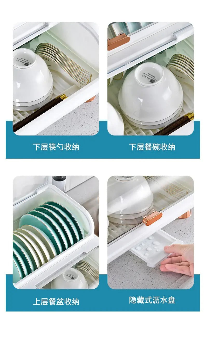 Kitchen Double Layer Dish Rack With Lid