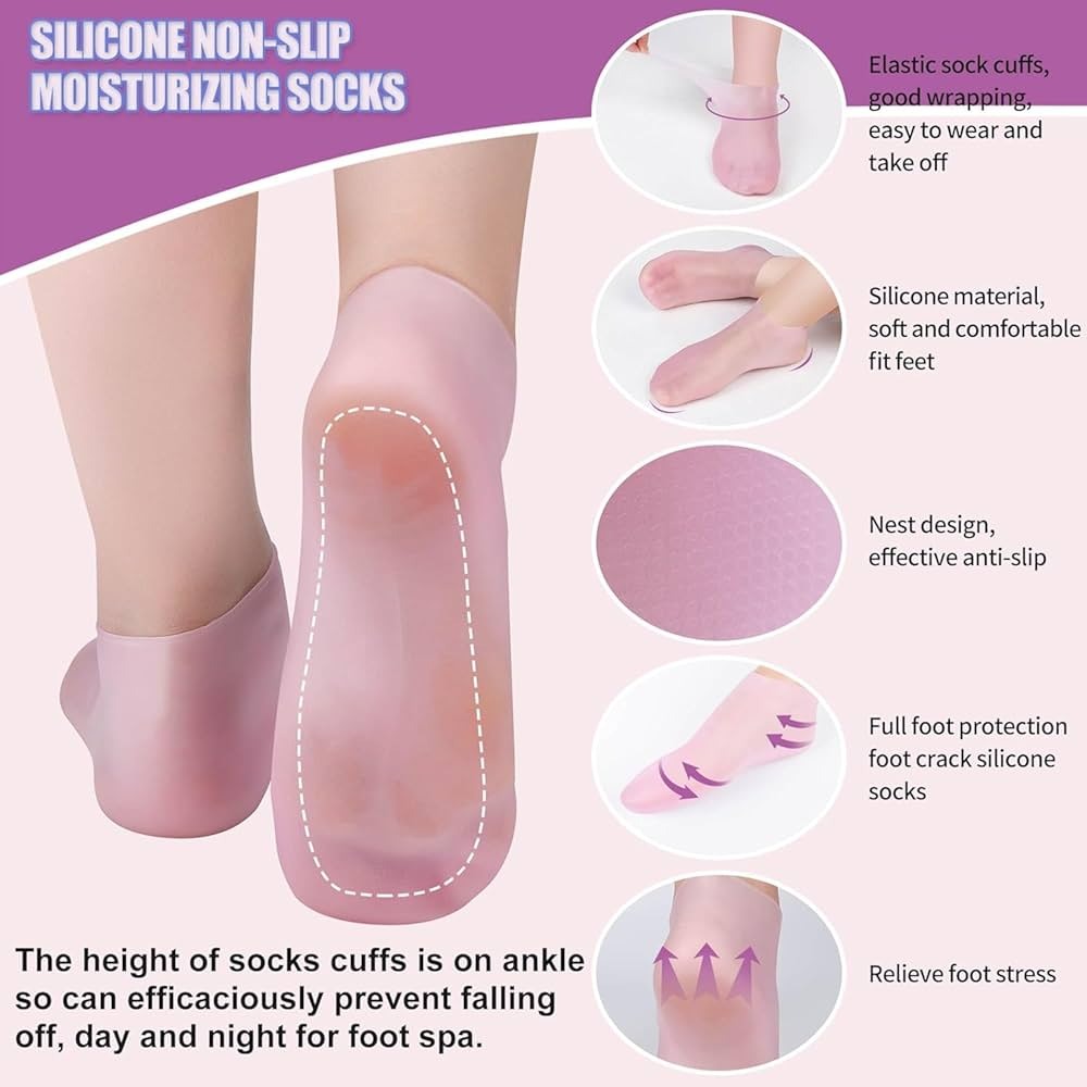 Silicone Elastic Moisturizing Foot Socks, Spa Massage Moisturizing Gel Socks for Dry Cracked Feet